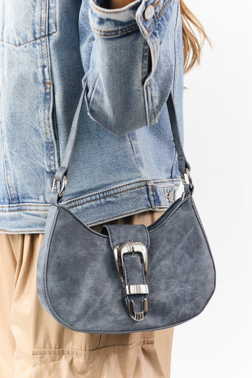 Washed Graphite Buckled Hobo Shoulder Bag