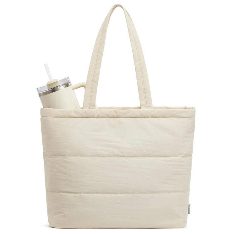 Free Puffer Shoulder Bag with Cup Holder and Laptop Compartment