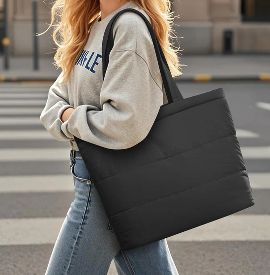 Free Puffer Shoulder Bag with Cup Holder and Laptop Compartment